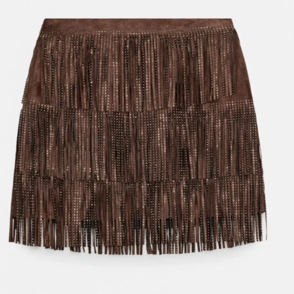 ZARA SHIMMERING FAUX SUEDE FRINGE SKIRT - Sz M - Picture 5 of 5
